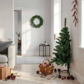 vidaXL Kunstkerstboom met standaard half 120 cm PVC groen, Verzenden