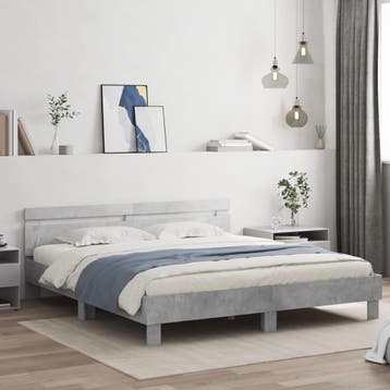 vidaXL Bedframe met hoofdeinde bewerkt hout betongrijs, Huis en Inrichting, Slaapkamer | Bedden, Verzenden, Nieuw
