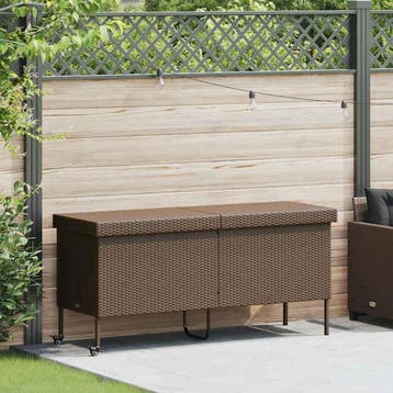 vidaXL Tuinbox met wielen 160x55x75 cm poly rattan bruin, Verzenden, Nieuw
