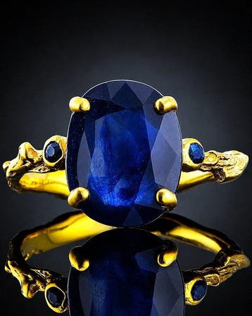 Natuurlijke blauwe saffier ring - 925 Sterlingzilver - goud