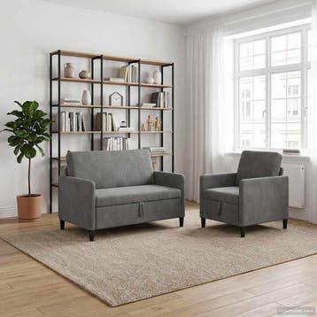 vidaXL Sofa Set Met Opslag 2 st Donkergrijs Polyester, Verzenden