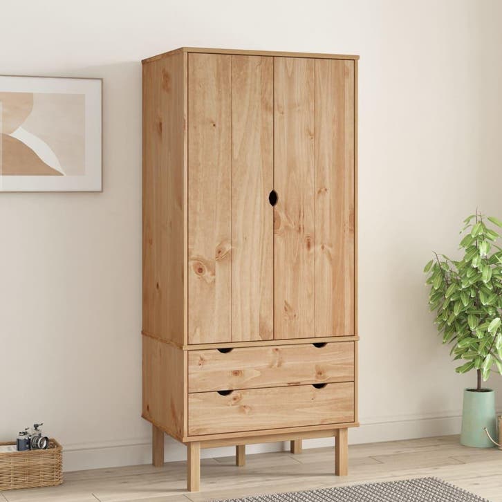 vidaXL Kledingkast OTTA 76,5x53x172 cm massief grenenhout, Huis en Inrichting, Kasten | Kleerkasten, Nieuw, Verzenden