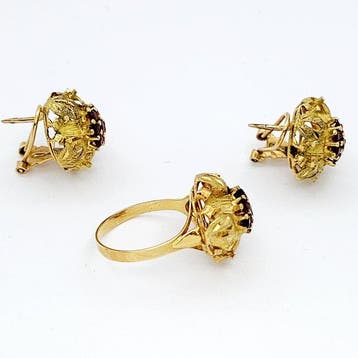 Ensemble de bijoux 2 pièces - 18 carats Or jaune - 1.05ct., Handtassen en Accessoires, Antieke sieraden