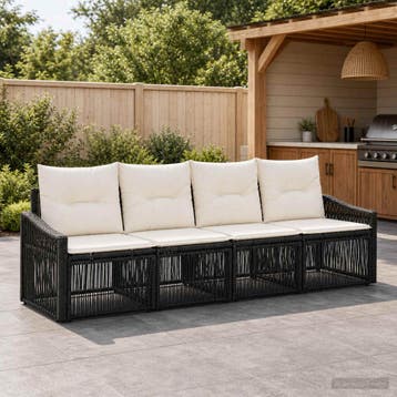 vidaXL Tuinbank Set 4 st Zwart poly rattan, Verzenden, Nieuw