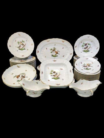 Herend - Eetservies voor 12 (44) - Rothschild mit Goldrand, Antiek en Kunst