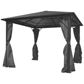 vidaXL Prieel met gordijn 300x300 cm aluminium antraciet, Tuin en Terras, Partytenten, Verzenden, Nieuw