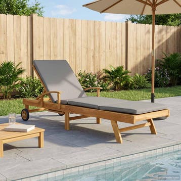 vidaXL Ligstoel met kussen 100% Polyester Solid-Teak, Verzenden, Nieuw