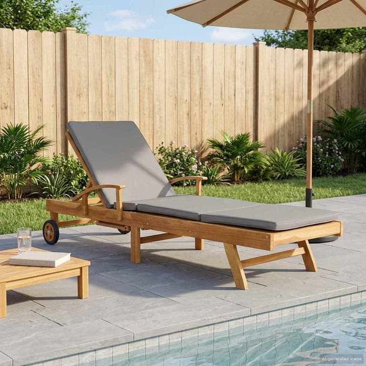 vidaXL Ligstoel met kussen 100% Polyester Solid-Teak, Tuin en Terras, Ligbedden, Nieuw, Verzenden