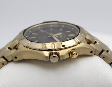 Seiko - Kinetic Gold-Tone Black Dial Power Reserve Indicator, Handtassen en Accessoires