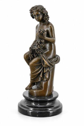 Sculpture, Grote bronzen sculptuur van Bacchante met, Antiquités & Art
