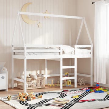 vidaXL Halfhoogslaper met ladder en bedhuis grenenhout wit, Verzenden