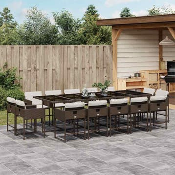 vidaXL 15-delige Tuinset met kussens poly rattan bruin, Verzenden, Nieuw, Tuinset
