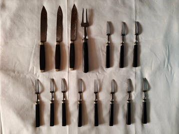 Bestekset (15) - Hout, Metaal - antiek tafelservies, Antiek en Kunst