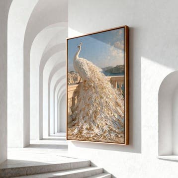 Iconica - White Peacock on Sunlit Balcony - unique 1/1 XXL