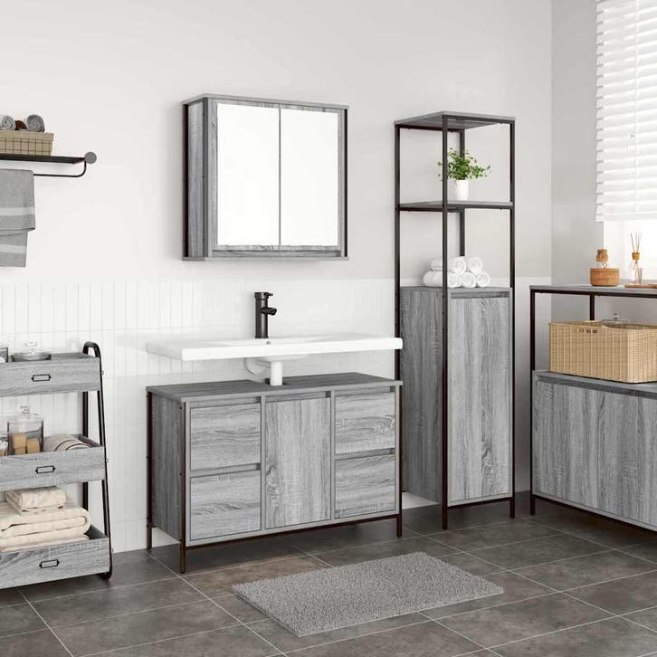 vidaXL Badkamermeubel Set met lade 2 pcs Grijs sonoma en, Huis en Inrichting, Tafels | Kaptafels, Nieuw, Verzenden