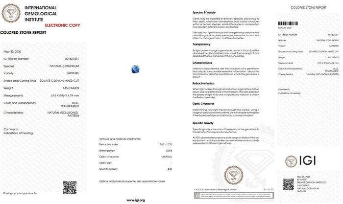 1 pcs Blauw Saffier - 1.45 ct - International Gemological, Handtassen en Accessoires, Edelstenen