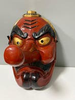 Noh masker - Hout, Extra-groot (44 cm) Japans handgesneden, Antiek en Kunst