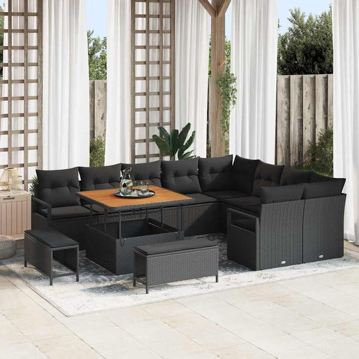 vidaXL Tuinbank Set met kussen met opslag 12 pcs Zwart, Tuin en Terras, Tuinsets en Loungesets, Nieuw, Verzenden