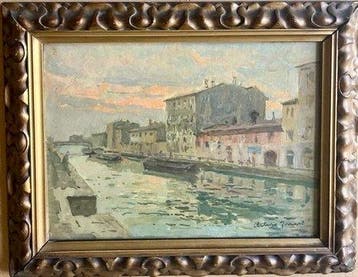 Arturo Ferrari (1861-1932) - Naviglio Grande, Vecchia Milano, Antiek en Kunst