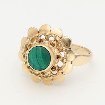 Bague - 14 carats Or jaune - malachite, Nieuw