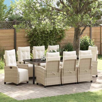 vidaXL Tuin Eettafel Set 9 st Beige poly rattan, Verzenden