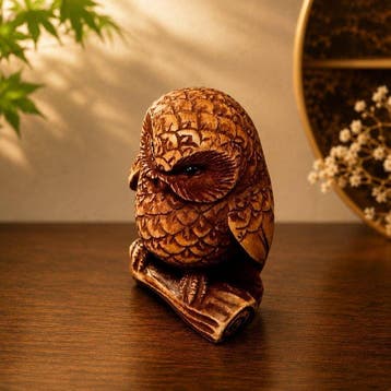 Gesigneerde Gyokusho Uil (Fukuro) Netsuke - met de hand