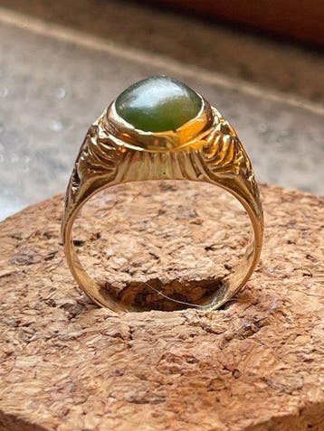 Zonder minimumprijs - Ring - 18 karaat Geel goud Jade, Nieuw