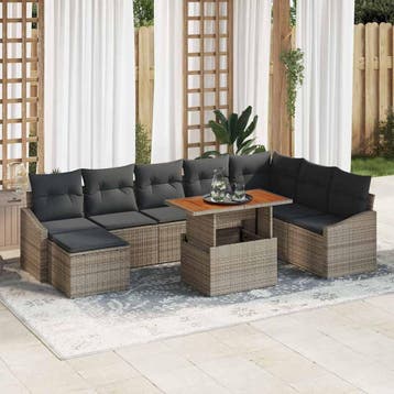 vidaXL Tuinbank Set 9 st Grijs Poly rattan, Verzenden, Nieuw