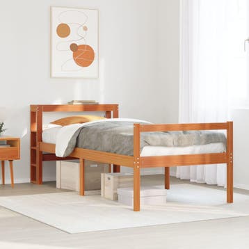 vidaXL Bedframe met hoofdbord massief grenenhout wasbruin, Verzenden, Nieuw