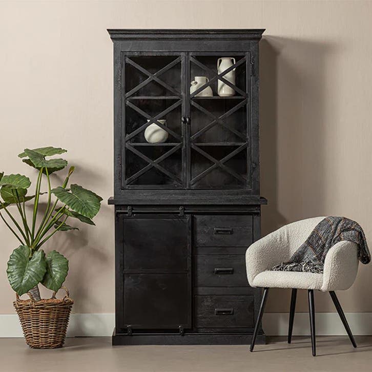 Buffetkast Mangohout Milan 100 Met Deurtjes X Zwart, Huis en Inrichting, Kasten | Buffetkasten, Nieuw, Overige houtsoorten, Verzenden