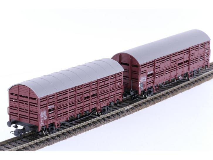 Schaal H0 Roco 47525 en 66875 set van 2 veewagens Type Vl..., Hobby & Loisirs créatifs, Trains miniatures | HO, Enlèvement ou Envoi