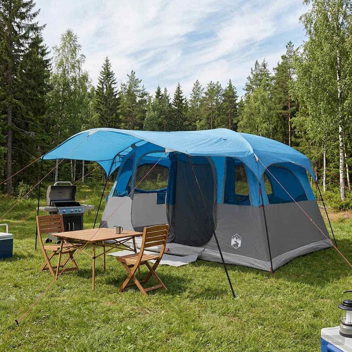 vidaXL Tunneltent 10-persoons Blauw Polyester en Staal, Caravans en Kamperen, Tenten, Nieuw, Verzenden