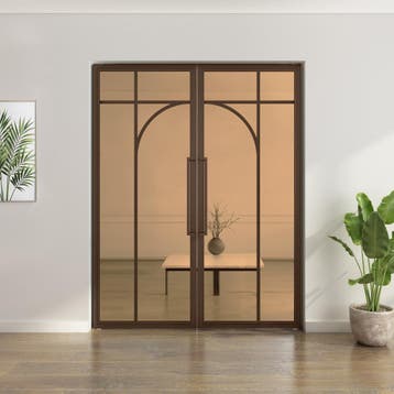 Dubbele stalen taatsdeur Brons 5 Vlaks rond Brons rook glas, Minder dan 80 cm, Overige typen, Nieuw, Metaal