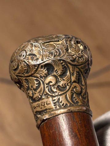 Antique English Walking Cane – Sterling Silver 925 Pommel –