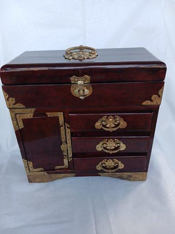 Sieradendoos - Hout en brons - Grande Portagioie Vintage