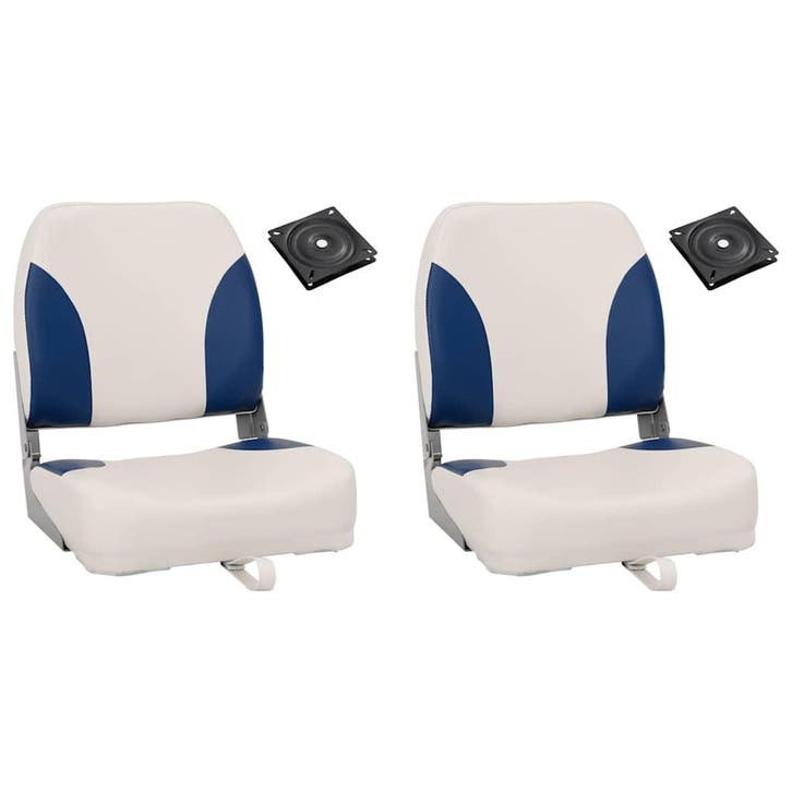 vidaXL Bootstoel 2 set met blauw-witte kussens inklapbaar, Watersport en Boten, Bootonderdelen, Nieuw, Verzenden