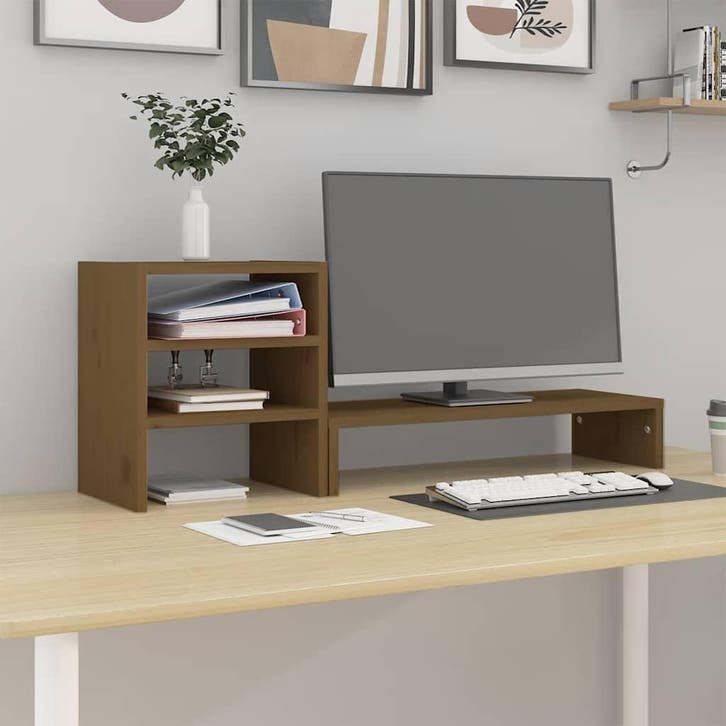 vidaXL Monitorstandaard 81x20x30 cm massief grenenhout, Computers en Software, Overige Computers en Software, Nieuw, Verzenden