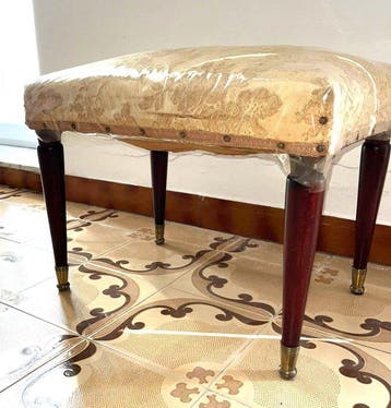 Bank - Hout, Messing, Plastic, stof - Ingelegde omlijste, Antiek en Kunst