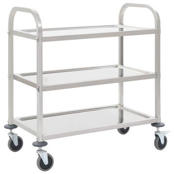 vidaXL Keukentrolley 3-laags 96,5x55x90 cm roestvrij staal, Verzenden