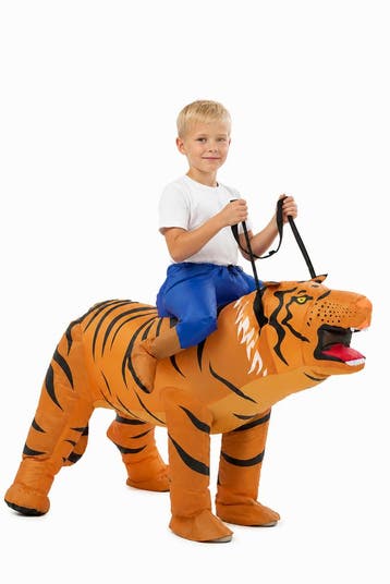 KIMU® Opblaas Kostuum Kinderen Zittend Op Tijger 122 128 134, Kinderen en Baby's, Ophalen of Verzenden, Nieuw