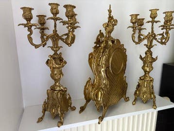 Klok en garnituur set (3) - Antiek Messing - 1960-1970, Antiek en Kunst