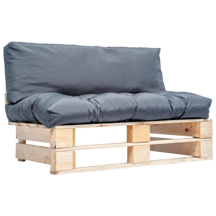 vidaXL Tuinbank pallet met grijze kussens grenenhout, Jardin & Terrasse, Ensembles de jardin, Envoi