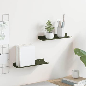 vidaXL Zwevende plank 2 st Olijf Groen 30 x 9 x 2,5 cm Staal, Verzenden, Nieuw
