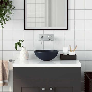 vidaXL Wastafel rond keramiek donkerblauw, Verzenden, Nieuw