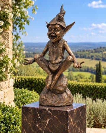 sculptuur, Sitting gnome - Pixie - 38 cm - Brons
