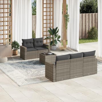 vidaXL 6-delige Loungeset met kussens poly rattan grijs, Verzenden, Nieuw