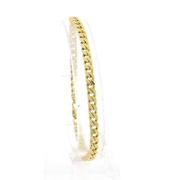 Gouden platte gourmetschakel armband | 21 cm, Handtassen en Accessoires, Armbanden, Ophalen of Verzenden, Gebruikt, Goud, Goud