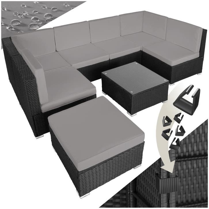 Wicker zitgroep Venetië - zwart / grijs, Tuin en Terras, Tuinsets en Loungesets, Verzenden