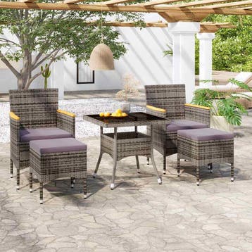 vidaXL 5-delige Tuinset poly rattan en gehard glas grijs, Tuin en Terras, Verzenden, Nieuw, Tuinset