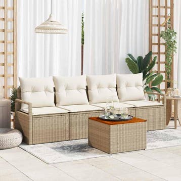 vidaXL Tuinbank Set 5 st Beige poly rattan, Verzenden